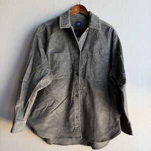 Gap Oversized Gray Corduroy Shirt Jacket Shacket Button Up Layering Piece Sz M/L